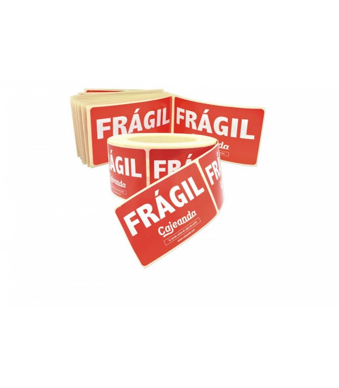 Tira de 25 etiquetas adhesivas con texto "frágil"