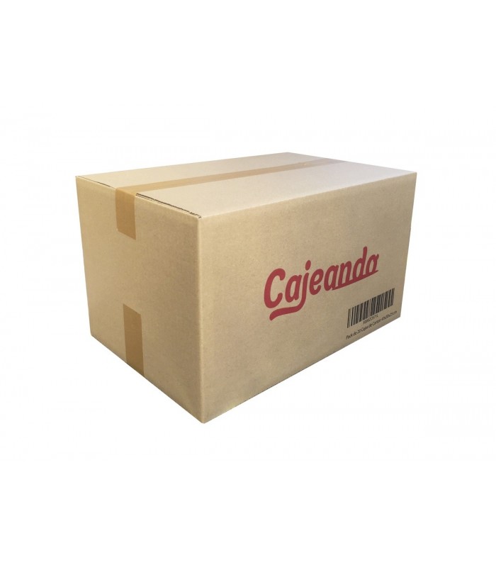 Caja de cartón de canal simple y calidad extra con logo Cajeando y sin asas, medida 43x30x25 cm. Detalle imagen cerrada