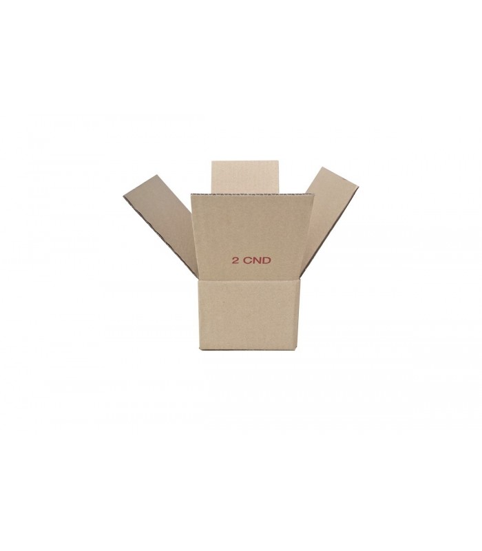 Caja de cartón canal simple en calidad extra, de medidas 19x13,5x10 cm. Imagen caja abierta lado 13,5cm