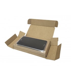 Caja troquelada para teléfono móvil abierta.
