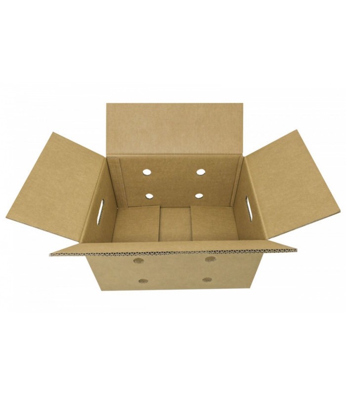 Caja de cartón para realizar envíos de fruta o verdura, abierta