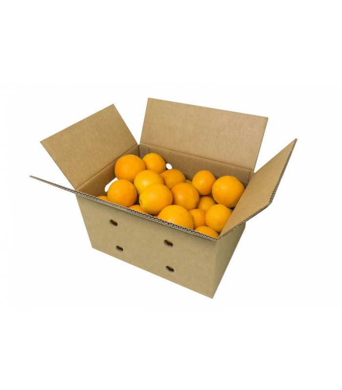 Caja de cartón para realizar envíos de fruta o verdura, con fruta