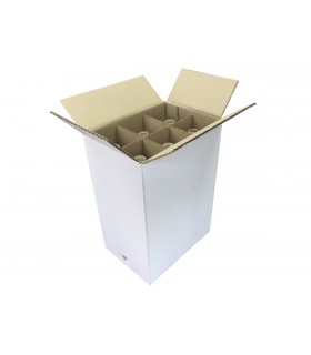 Caja de cartón para botellas con separadores.
