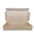Caja troquelada automontable de envío con retorno boomerang, medidas 72x35x13 cm. Imagen frontal abierta