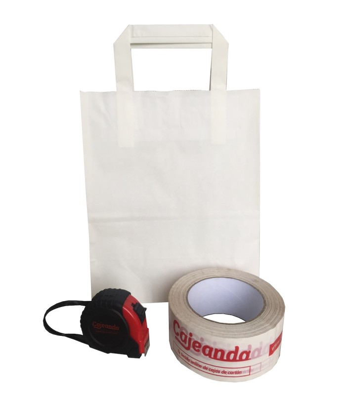 Bolsas Papel Kraft asa plana 21 x 11 x 25 blanca con referencias