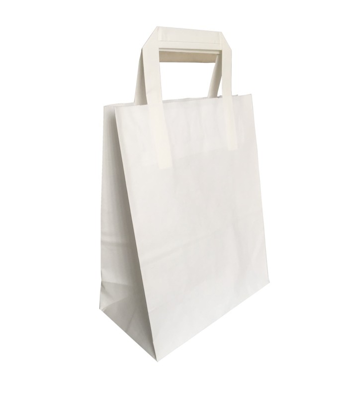 Bolsas Papel Kraft asa plana 21 x 11 x 25 blanca en diagonal