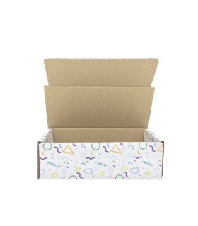 Caja troquelada Ecommerce Blanca 21x10x7 impresa (fiesta)