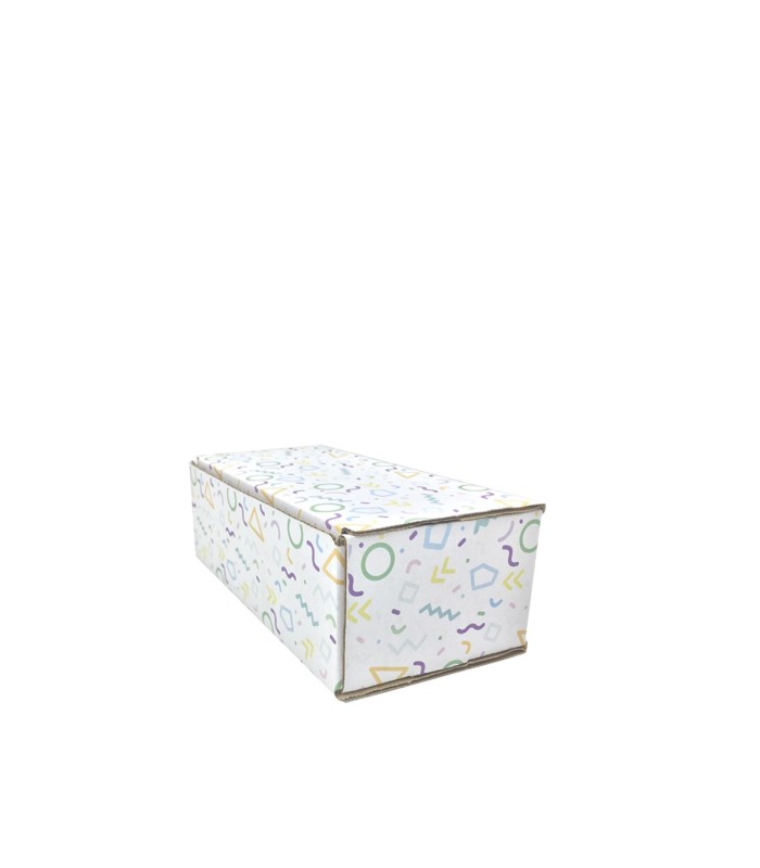 Caja troquelada Ecommerce Blanca 21x10x7 impresa (fiesta) diagonal