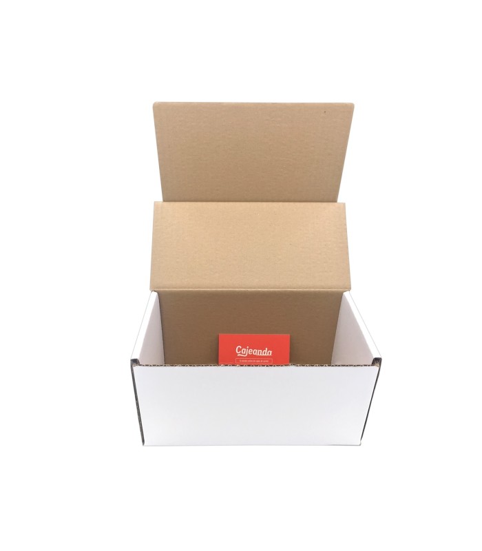 Caja de cartón troquelada de color blanco, Ecommerce 21x10x11 abierta
