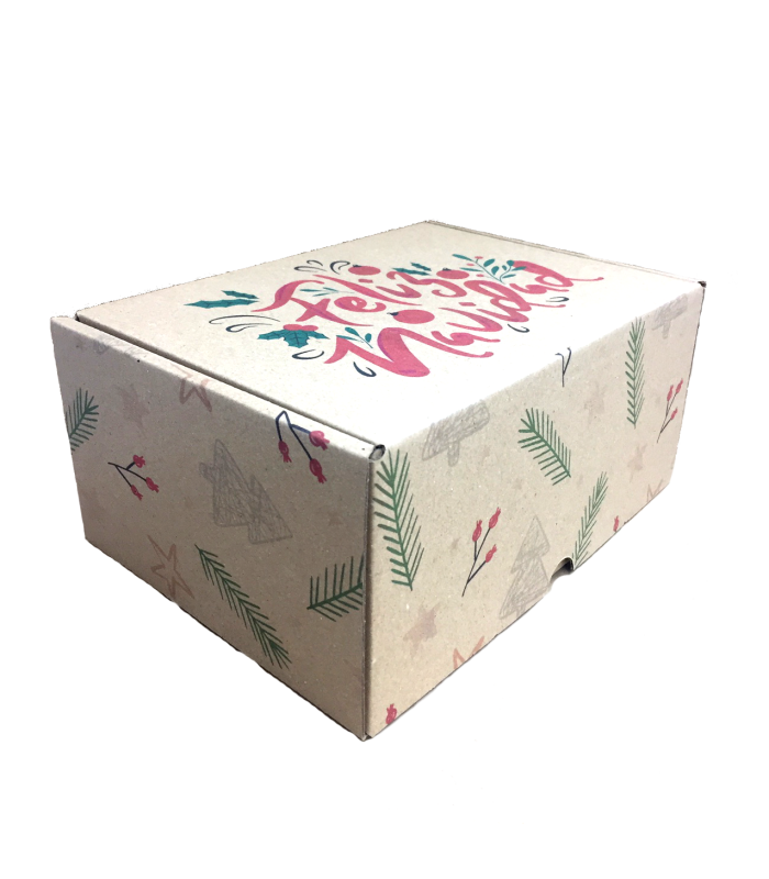Caja troquelada Ecommerce 21,6x15,3x10 impresa (feliz navidad)