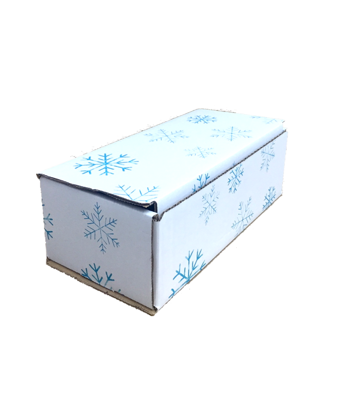 Caja troquelada Ecommerce Blanca 21x10x7 impresa (copos nieve) lateral