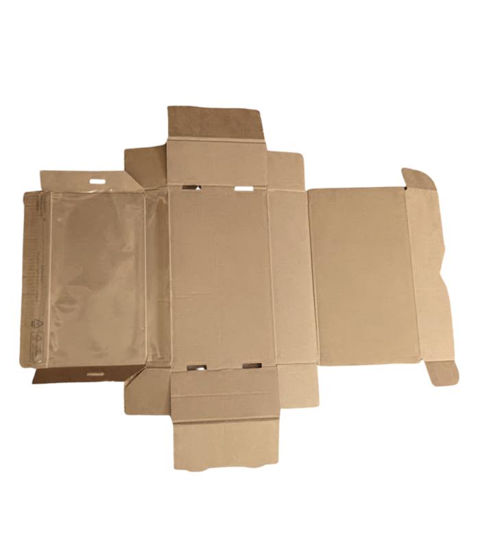 caja movil troquelada marron desplegada
