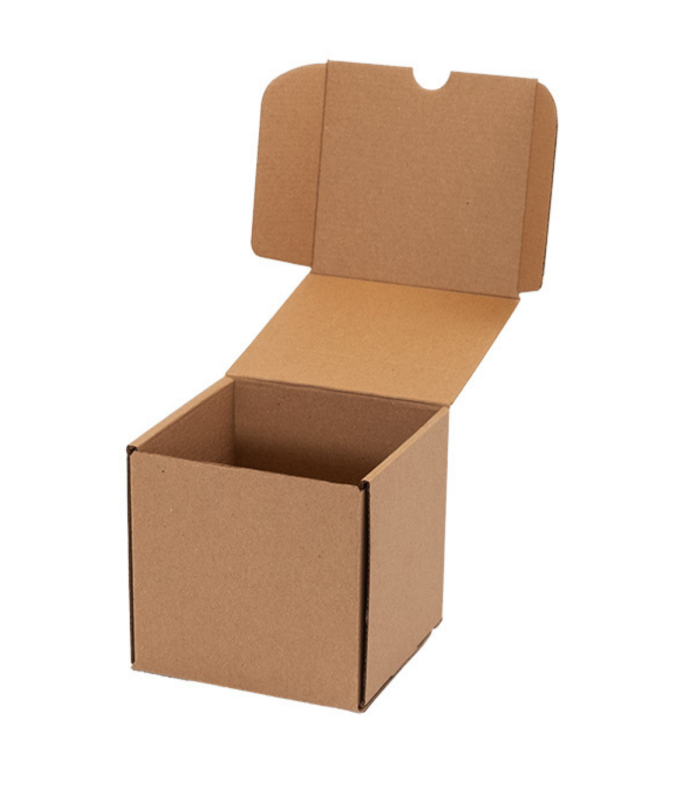 Caja troquelada Ecommerce tipo cubo 13,8x13x13,3cm abierta