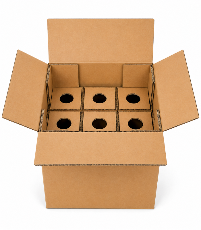 Caja para enviar 6 botellas de vino con celdas de protección